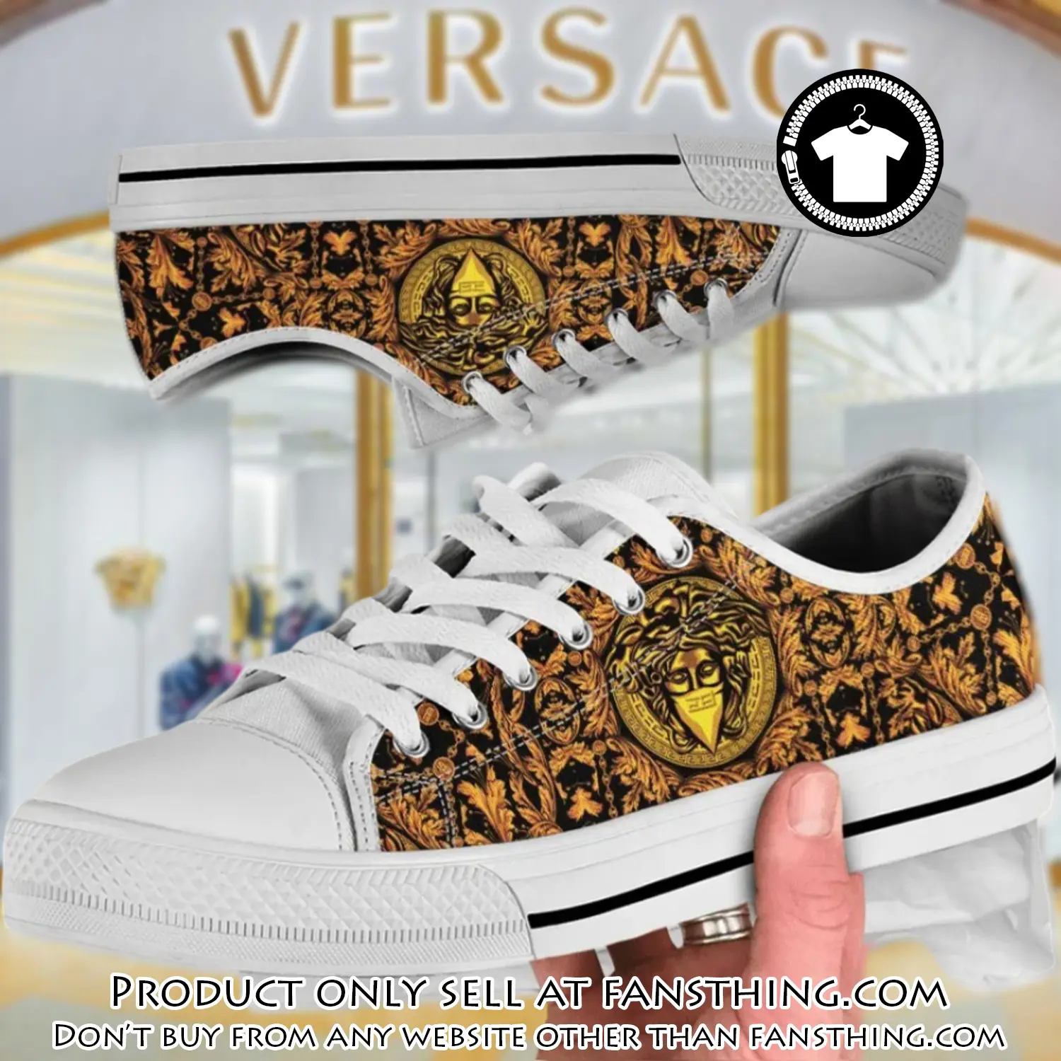 Versace medusa gold white low top canvas shoes luxury brand gifts for men women fst5547472